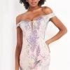 Jovani - Off Shoulder Iridescent Sequin Dress 05101SC - 1 Pc Pink In Size 4 Available
