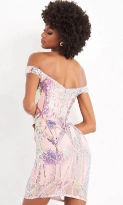 Jovani - Off Shoulder Iridescent Sequin Dress 05101SC - 1 Pc Pink In Size 4 Available