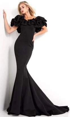 Jovani - Oversized Ruffle Off Shoulder Dress 04368SC - 1 Pc Black In Size 8 Available