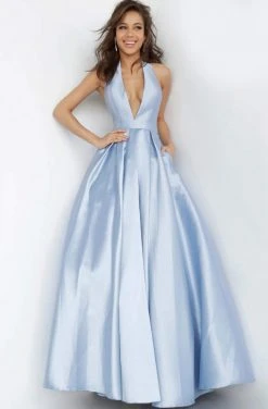 JVN By Jovani Jovani - Plunging Backless Satin Ballgown JVN60772SC - 1 Pc White In Size 2 Available