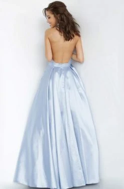 JVN By Jovani Jovani - Plunging Backless Satin Ballgown JVN60772SC - 1 Pc White In Size 2 Available