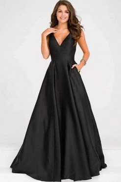 JVN By Jovani Jovani - Plunging V-Neck Prom Ballgown JVN48791SC - 1 Pc Black In Size 20 Available Formal Gowns