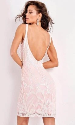 Jovani - Plunging V-Neck Sequined Dress 2667SC - 1 Pc Blush/White In Size 10 Available Cocktail Dresses 8 Jovani - Plunging V-Neck Sequined Dress 2667SC - 1 Pc Blush/White In Size 10 Available Cocktail Dresses
