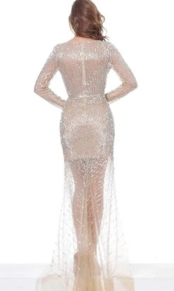 Jovani - Plunging V-Neck Trumpet Gown 02497SC - 1 Pc Gunmetal In Size 4 Available Formal Gowns