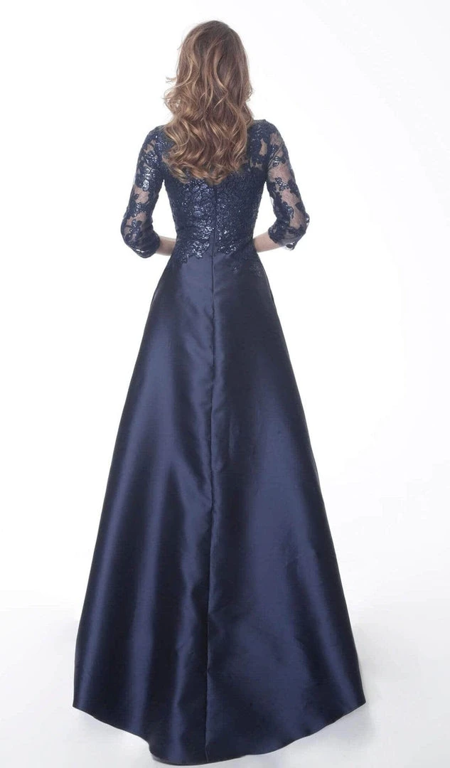 Jovani - Quarter Sleeve Embellished A-Line Dress 61170SC - 1 Pc Navy In Size 12 Available Formal Gowns 4 Jovani - Quarter Sleeve Embellished A-Line Dress 61170SC - 1 Pc Navy In Size 12 Available Formal Gowns