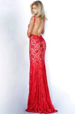 Formal Gowns Jovani - Rhinestone Studded Backless Lace Dress 00782SC