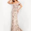 Jovani - Rosette Applique Mermaid Evening Dress 06169SC - 1 Pc Latte In Size 0 Available