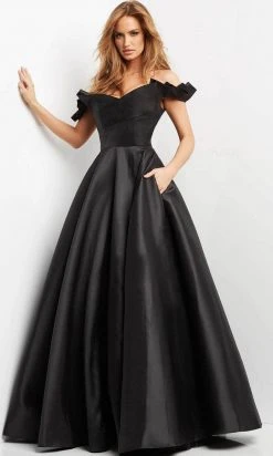 Jovani - Ruffle Sleeve Mikado Evening Dress 08579SC - 1 Pc Black In Size 12 Available Formal Gowns