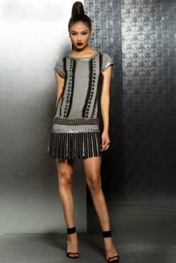 Jovani - Short Dress With Fringe Skirt M145