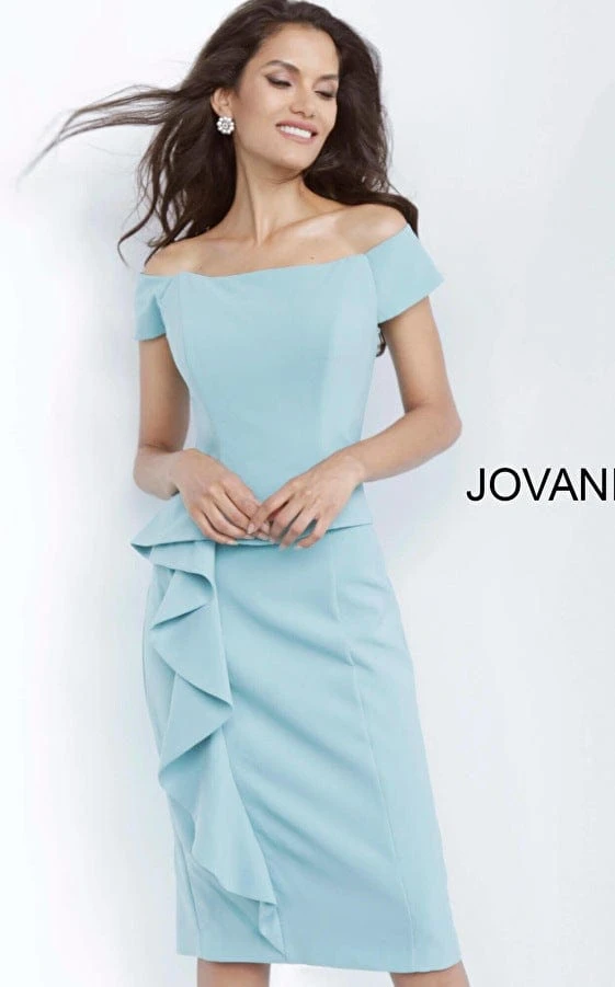 Jovani - Short Sleeves Knee Length Sheath Dress 68767SC - 1 Pc Seafoam In Size 4 Available 5 Jovani - Short Sleeves Knee Length Sheath Dress 68767SC - 1 Pc Seafoam In Size 4 Available