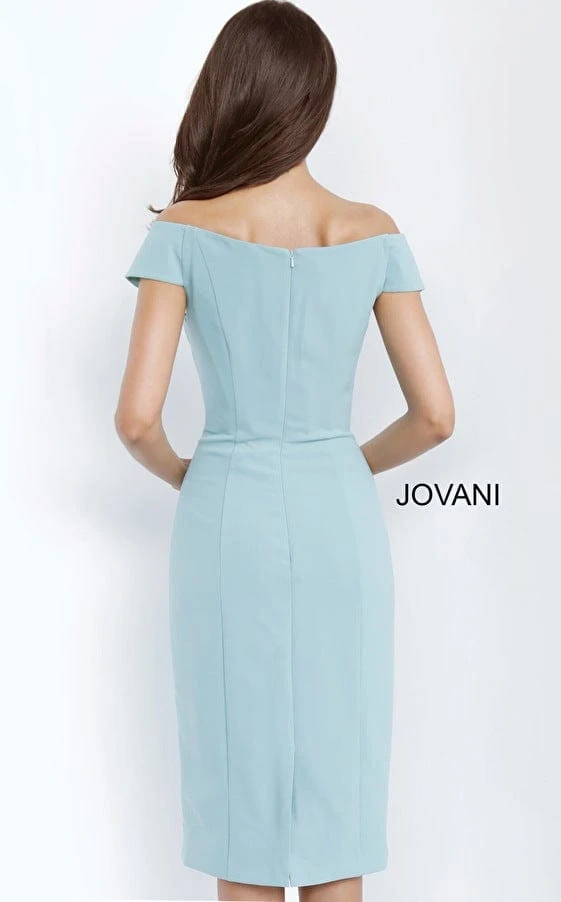 Jovani - Short Sleeves Knee Length Sheath Dress 68767SC - 1 Pc Seafoam In Size 4 Available 4 Jovani - Short Sleeves Knee Length Sheath Dress 68767SC - 1 Pc Seafoam In Size 4 Available