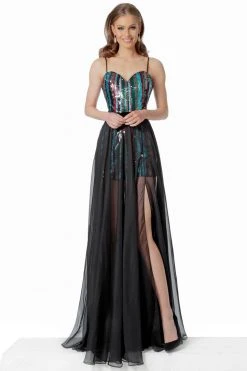 Formal Gowns Jovani - Sleeveless Sheer A-Line Prom Dress 66297SC - 1 Pc Multi In Size 10 Available