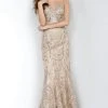 JVN By Jovani Formal Gowns Jovani - Spaghetti Strap Fitted Evening Dress JVN00916SC - 1 Pc Gold In Size 8 Available