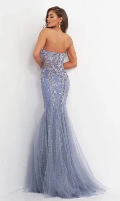 Jovani - Strapless Corset Ornate Mermaid 3623SC - 1 Pc Grey/Purple In Size 6 Available Formal Gowns