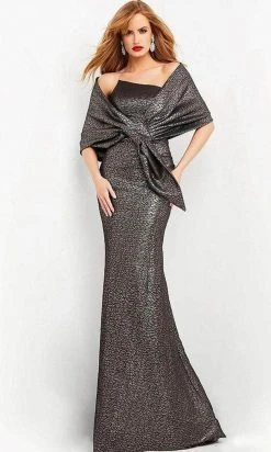 Jovani - Strapless Metallic Trumpet Evening Gown 06867SC - 1 Pc Oyster In Size 14 Available