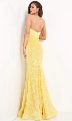 Formal Gowns Jovani - Strapless Plunging Sweetheart Neck Sequin Gown 03445SC - 1 Pc Yellow In Size 2 Available 6 Formal Gowns Jovani - Strapless Plunging Sweetheart Neck Sequin Gown 03445SC - 1 Pc Yellow In Size 2 Available