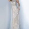 Jovani - Trailing Adorned Bateau Sheath Dress 2352SC - 1 Pc Silver/Nude In Size 4 Available 1 Jovani - Trailing Adorned Bateau Sheath Dress 2352SC - 1 Pc Silver/Nude In Size 4 Available