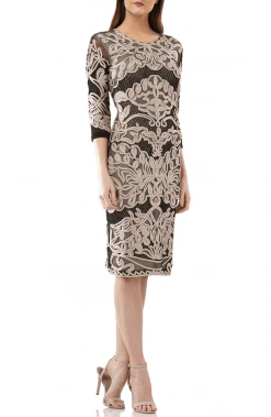 JS Collections - 866225 Quarter Sleeve Soutache Sheath Dress Plus Size Dresses