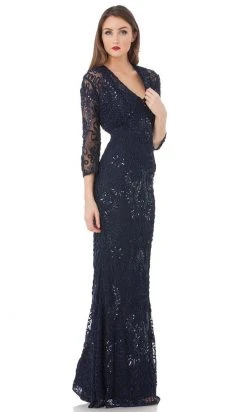 Formal Gowns JS Collections - 866348 Sequined V Neck Dress With Bolero