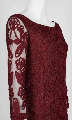 JS Collections - 866567 Sheer Quarter Sleeve Soutache Sheath Dress