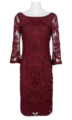 JS Collections - 866567 Sheer Quarter Sleeve Soutache Sheath Dress