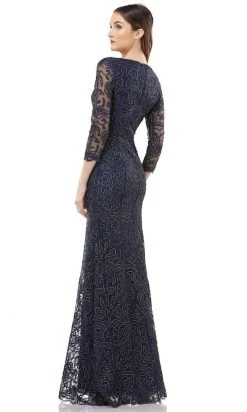 JS Collections - 866711 Soutache Bateau Illusion Long Sleeve Dress