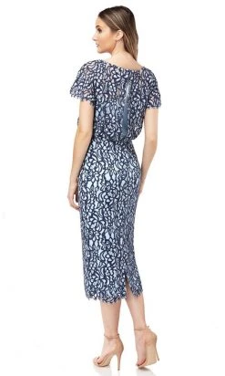 Plus Size Dresses JS Collections - 866800 Short Sleeves Blouson Lace Sheath Midi Dress