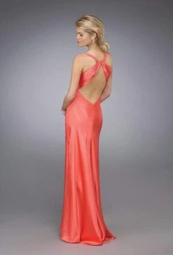 La Femme - 12139 Brooch Ornate Ruched V-Neck Evening Gown Formal Gowns