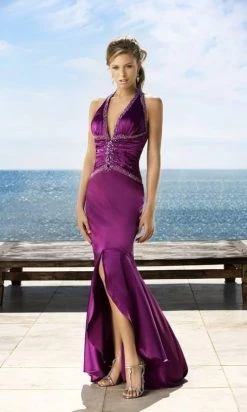 La Femme - 12278 V Neck Halter Neck High Low Mermaid Prom Dress