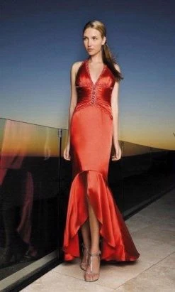 La Femme - 12278 V Neck Halter Neck High Low Mermaid Prom Dress