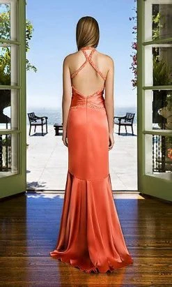 La Femme - 12278 V Neck Halter Neck High Low Mermaid Prom Dress