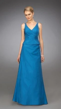 Formal Gowns La Femme - 13673 Embellished Ruched V-neck A-line Dress