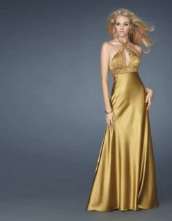 La Femme - 13704 Gorgeous Beaded Halter Neck A-Line Dress Formal Gowns