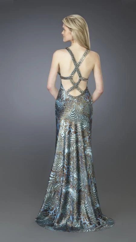 La Femme - 14148 Printed Sleeveless V-neck Long Trumpet Gown 4 La Femme - 14148 Printed Sleeveless V-neck Long Trumpet Gown
