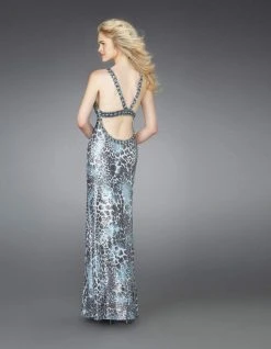Formal Gowns La Femme - 14185 Scoop Neck Printed Column Evening Dress