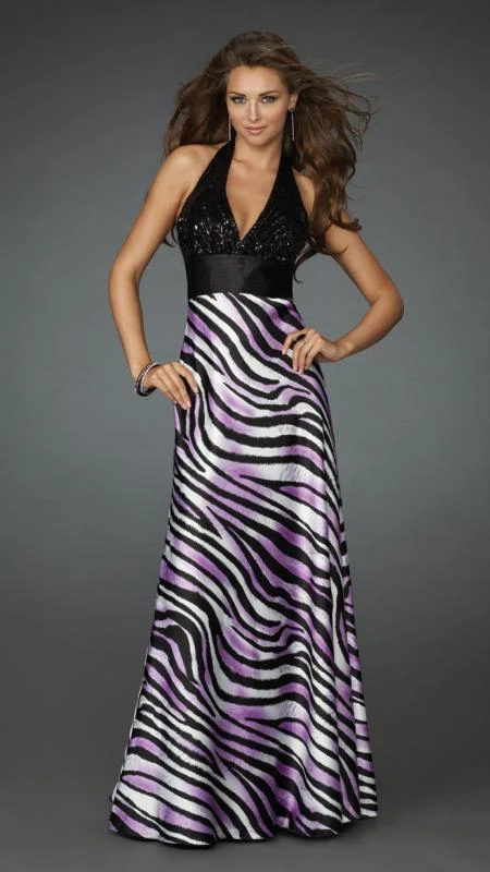 La Femme - 14257 Sultry Animal Print V-Neck Sheath Gown Formal Gowns 5 La Femme - 14257 Sultry Animal Print V-Neck Sheath Gown Formal Gowns