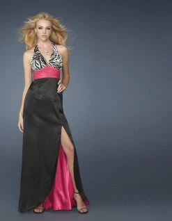 La Femme - 14308 Halter Printed Open Back Dress Formal Gowns