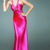 Formal Gowns La Femme - 14345 Beaded V-Neckline Crisscross Back Satin Gown