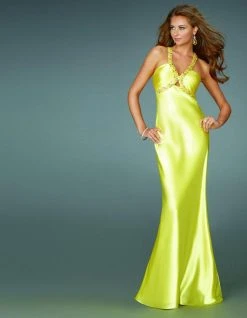 Formal Gowns La Femme - 14345 Beaded V-Neckline Crisscross Back Satin Gown