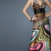La Femme - 14369 Long Haltered Gown In Optical Multi-color Print 1 La Femme - 14369 Long Haltered Gown In Optical Multi-color Print