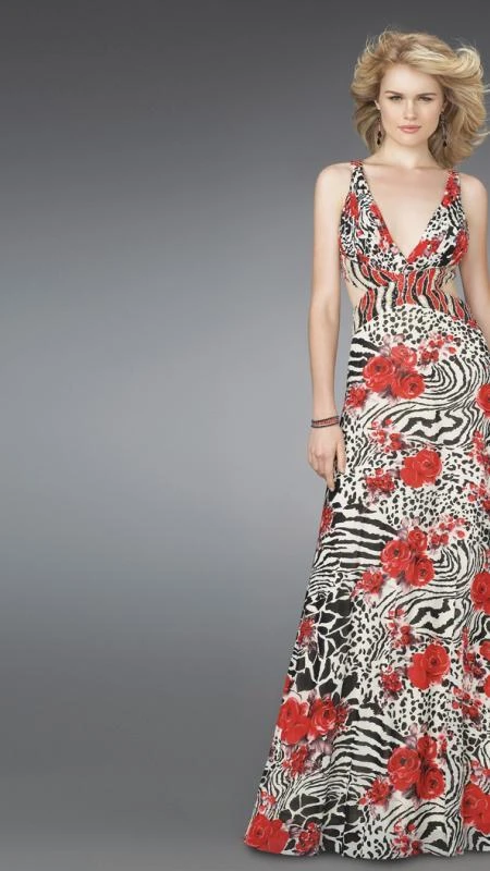 Formal Gowns La Femme - 14396 Printed Long Dress With Back Cut Outs 3 Formal Gowns La Femme - 14396 Printed Long Dress With Back Cut Outs