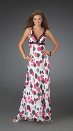 La Femme - 14403 Long Printed Dress With Criss Cross Back Formal Gowns