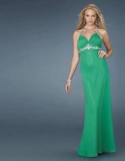 La Femme - 14452 Long Haltered Gown With Beaded Straps