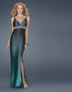 Formal Gowns La Femme - 14456 V-Neck Long Dress With Beaded Waist And Straps
