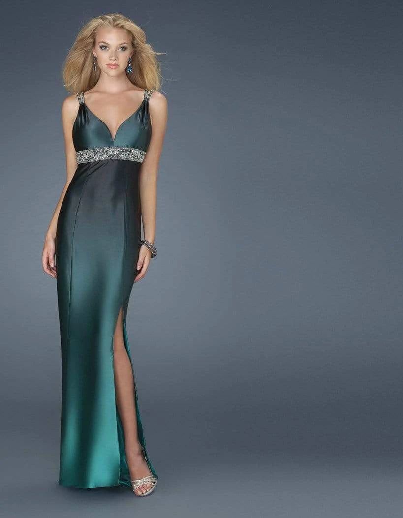 Formal Gowns La Femme - 14456 V-Neck Long Dress With Beaded Waist And Straps 3 Formal Gowns La Femme - 14456 V-Neck Long Dress With Beaded Waist And Straps