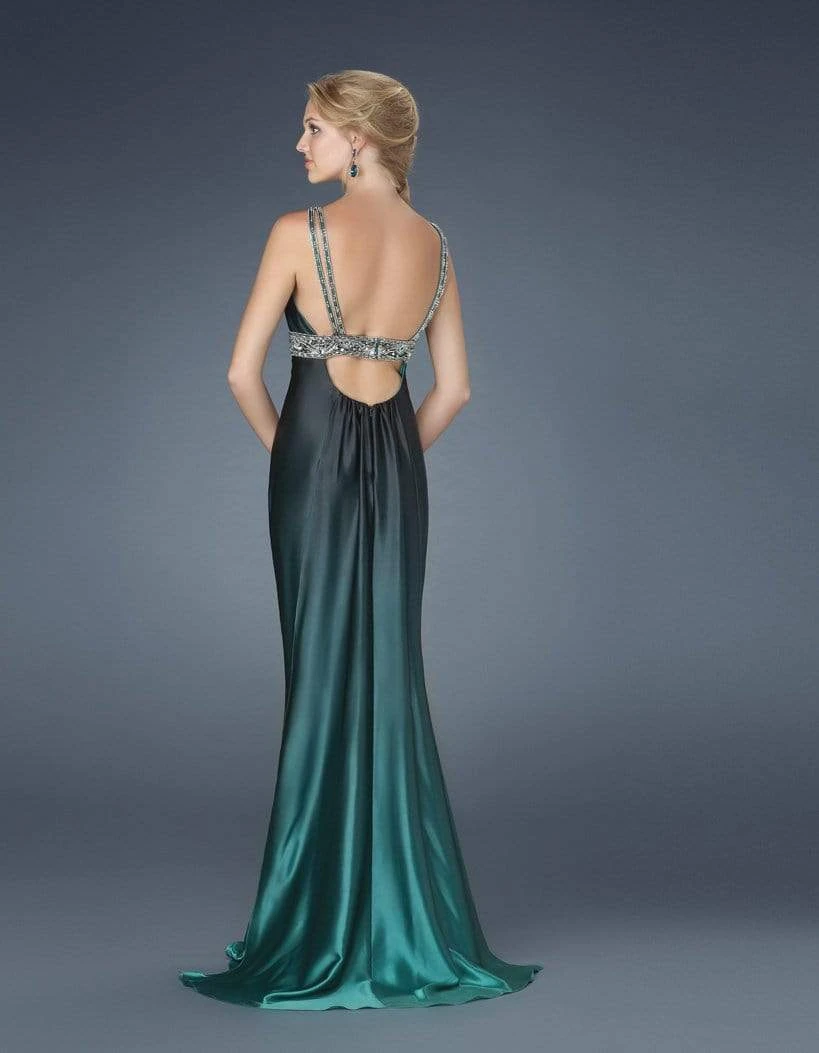 Formal Gowns La Femme - 14456 V-Neck Long Dress With Beaded Waist And Straps 4 Formal Gowns La Femme - 14456 V-Neck Long Dress With Beaded Waist And Straps