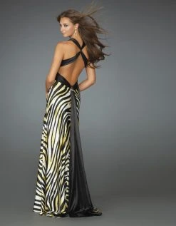 La Femme - 14588 Sensual Animal Print V-Neck Sheath Gown