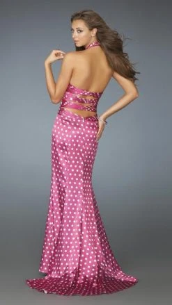 La Femme - 14763 Sultry Plunging V-Neck Polka Dot Sheath Gown Formal Gowns