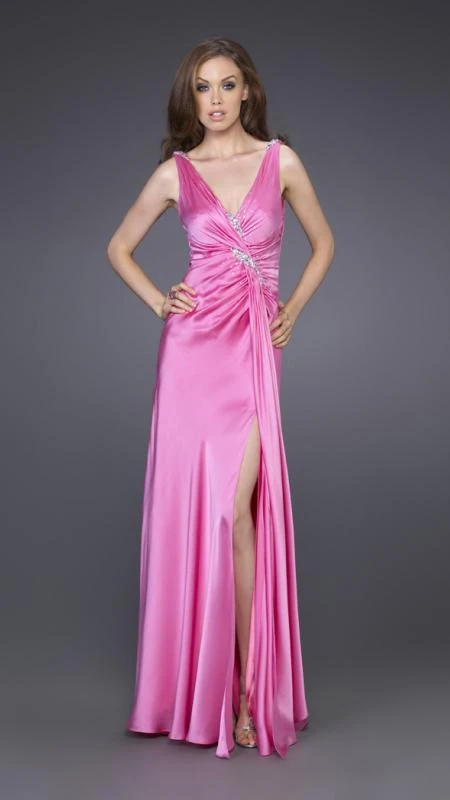 Formal Gowns La Femme - 15599 Sleek Crystal Braided V-Neck Sheath Gown With Slit 3 Formal Gowns La Femme - 15599 Sleek Crystal Braided V-Neck Sheath Gown With Slit