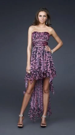 Cocktail Dresses La Femme - 16293 High Low Dress With Animal Print